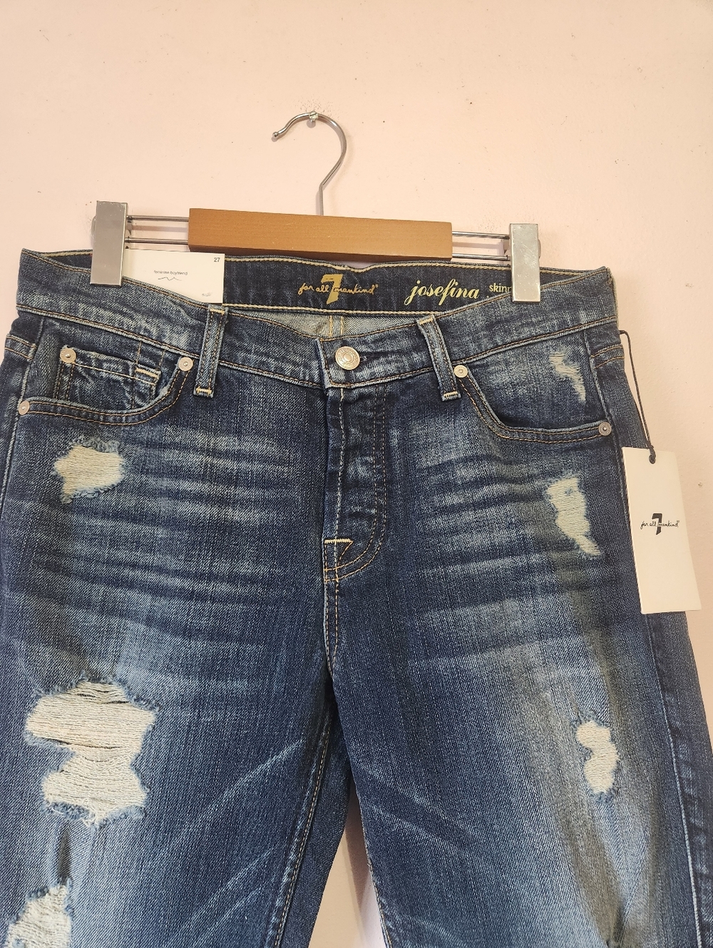 NWT 7 For All Mankind Josefina Skinny Boyfriend Jeans Mid Rise Made In USA Sz 27 - Picture 3 of 10
